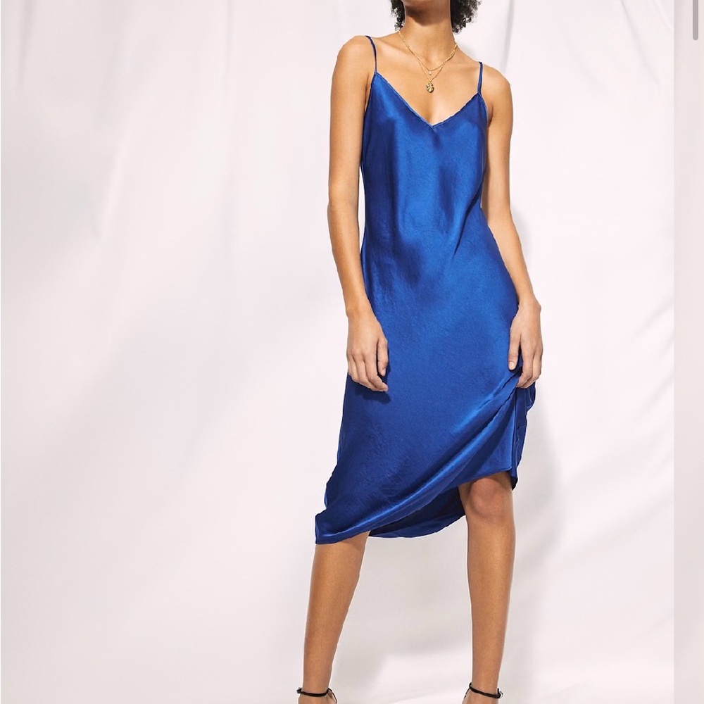 Aritzia Royal Blue Satin Midi Dress